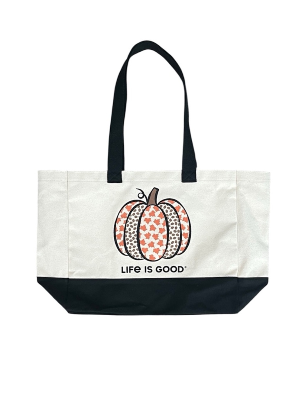 LIFE IS GOOD Fall Harvest Pumpkin Black and Cream Cotton Canvas Tote